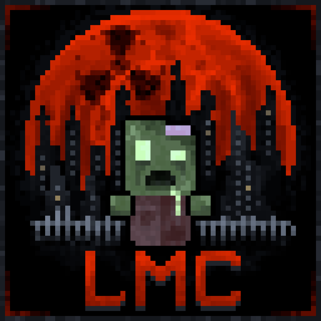 Logo de LATINOSMC: un zombi pixelado ante una luna roja